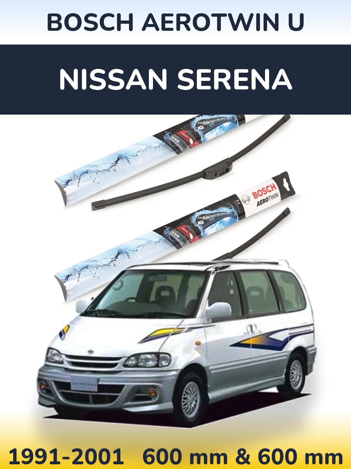 Komplet przednich wycieraczek BOSCH AeroTwin U 600 & 600 mm do Nissan Serena 1991-2001