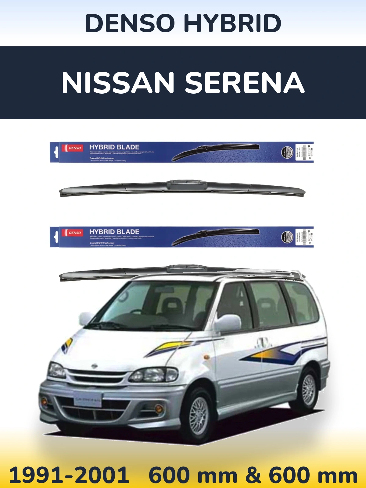 Komplet przednich wycieraczek Denso Hybrid 600 & 600 mm do Nissan Serena 1991-2001