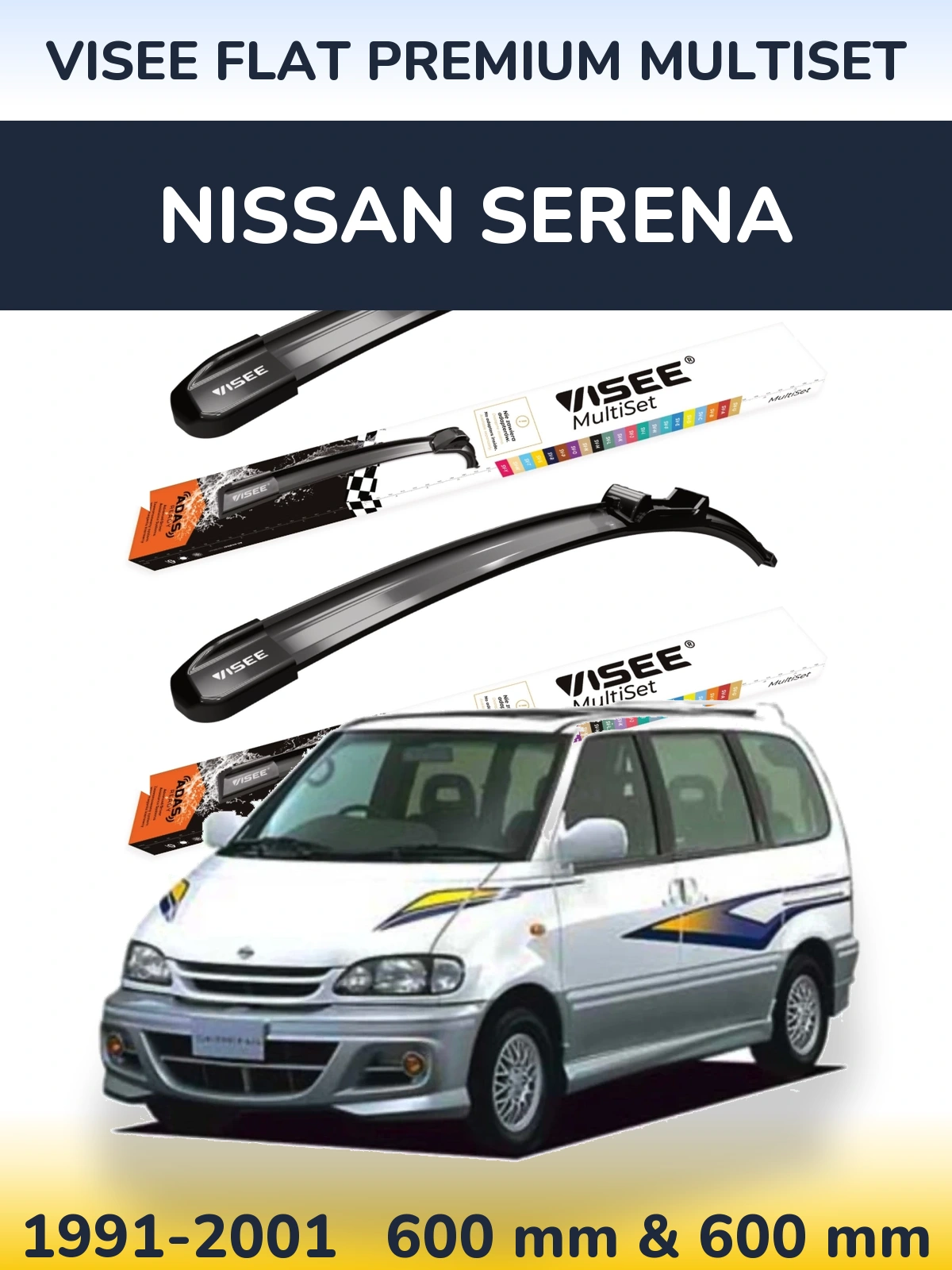 Front wiper blade set VISEE FLAT PREMIUM MultiSet 600 & 600 mm for Nissan Serena 1991-2001