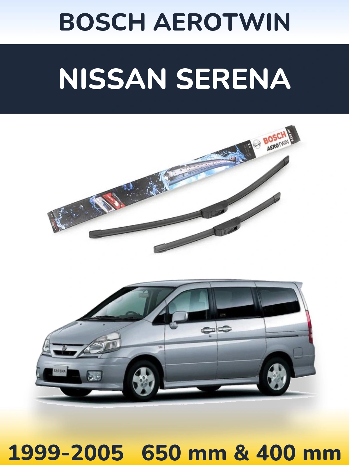 Komplet przednich wycieraczek BOSCH AeroTwin 650 & 400 mm do Nissan Serena 1999-2005