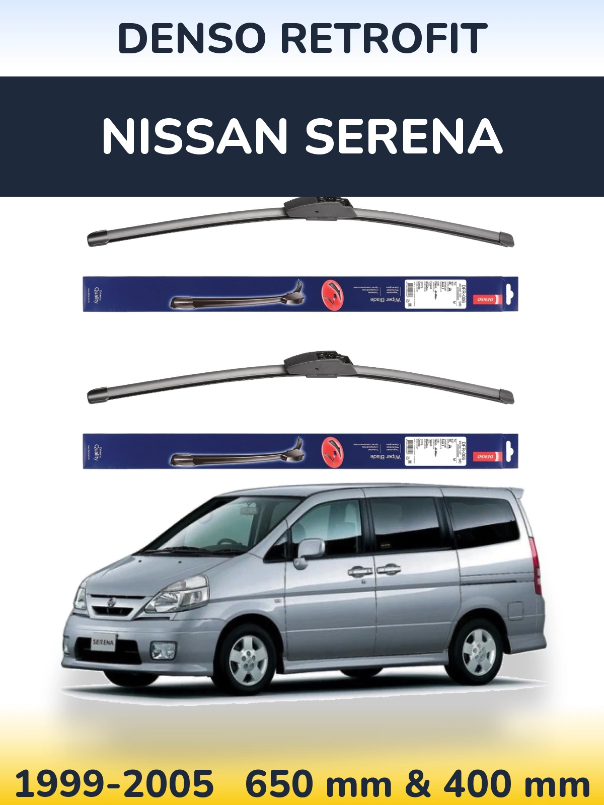 Komplet przednich wycieraczek Denso Retrofit 650 & 400 mm do Nissan Serena 1999-2005