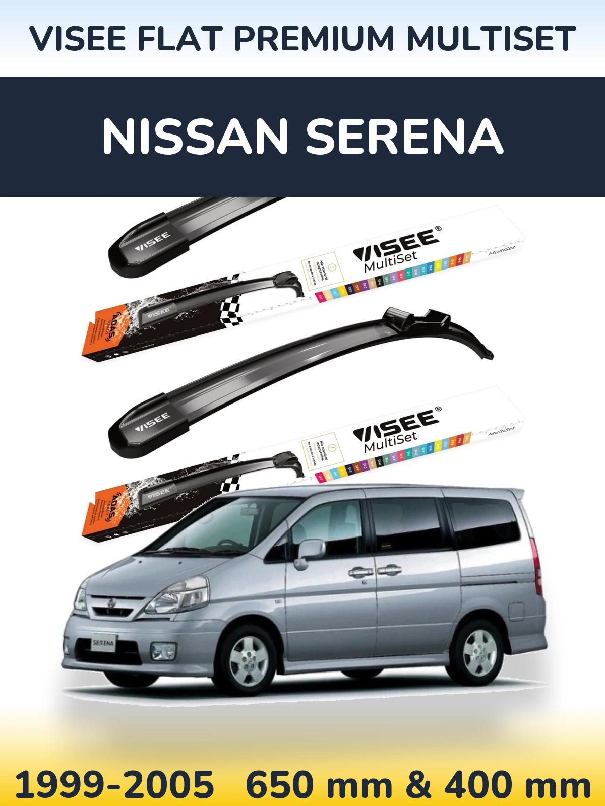 Komplet przednich wycieraczek VISEE FLAT PREMIUM MultiSet 650 & 400 mm do Nissan Serena 1999-2005