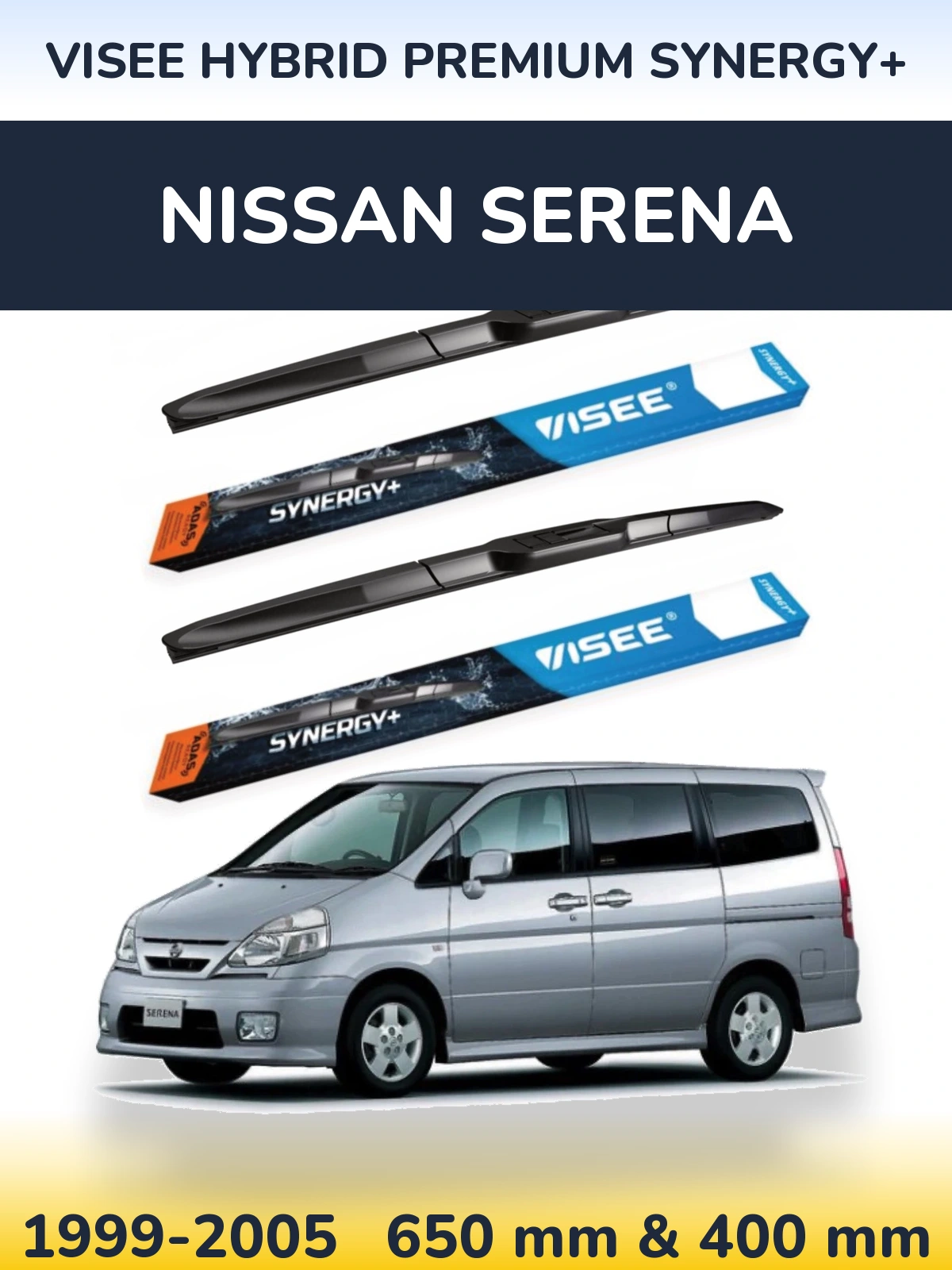 Komplet przednich wycieraczek VISEE HYBRID PREMIUM SYNERGY+ 650 & 400 mm do Nissan Serena 1999-2005