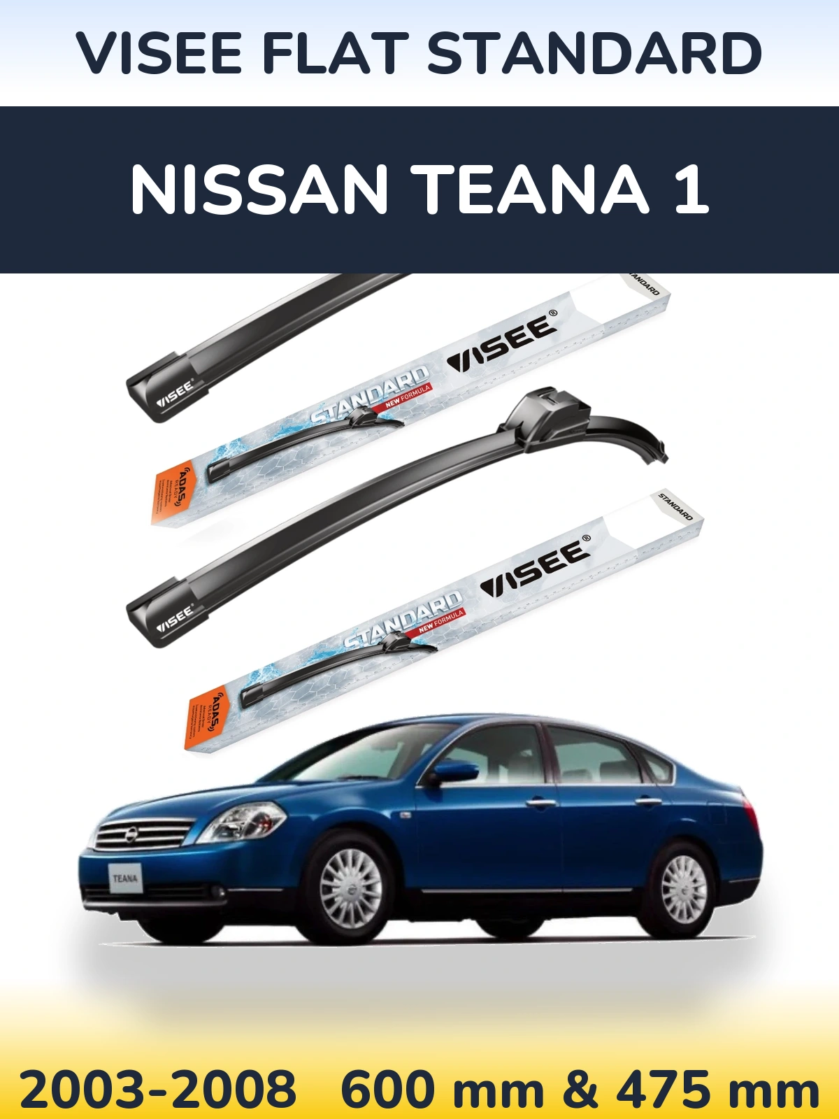 Komplet przednich wycieraczek VISEE FLAT STANDARD 600 & 475 mm do Nissan Teana 1 2003-2008