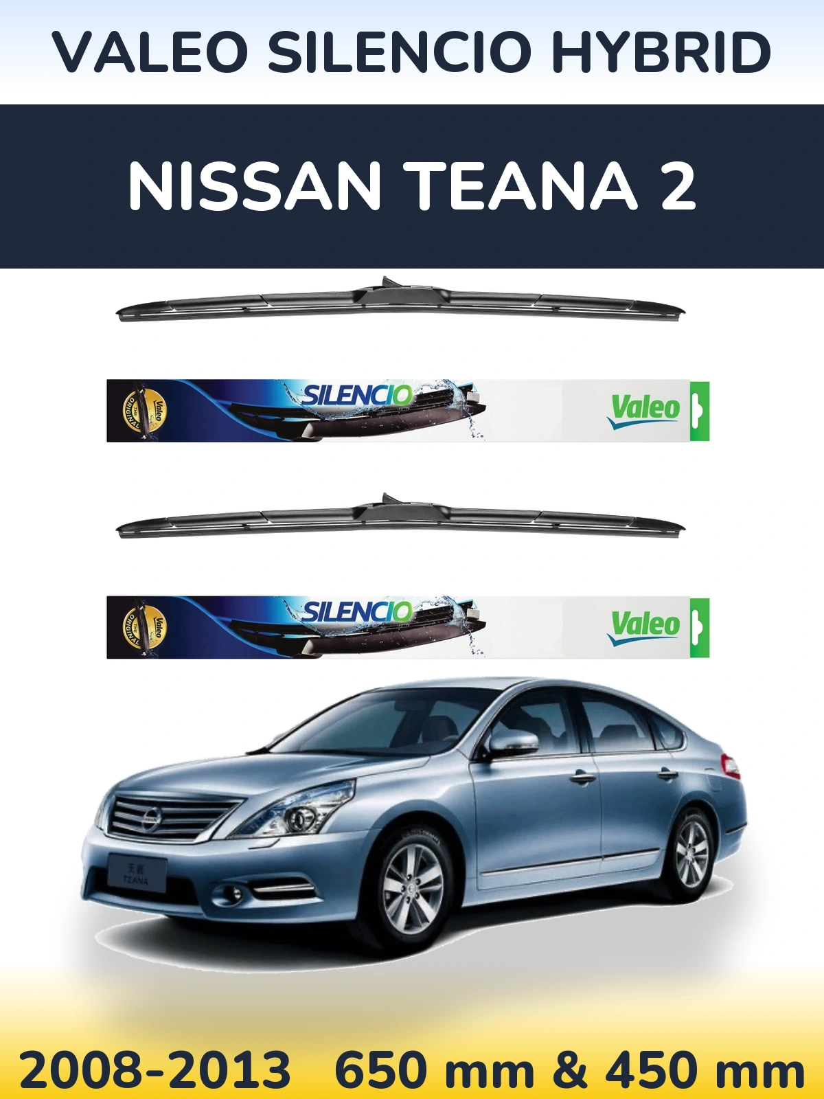 Komplet przednich wycieraczek Valeo Silencio Hybrid 650 & 450 mm do Nissan Teana 2 2008-2013