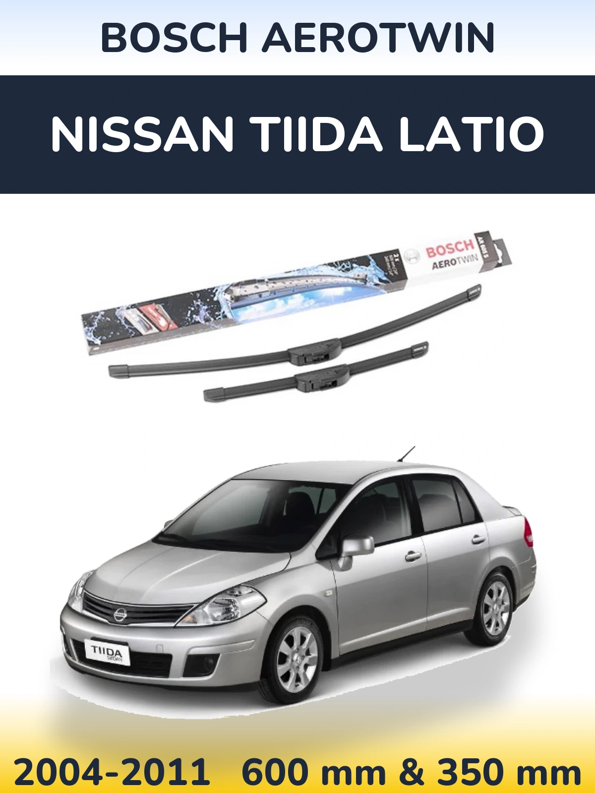 Komplet przednich wycieraczek BOSCH AeroTwin 600 & 350 mm do Nissan Tiida Latio 2004-2011