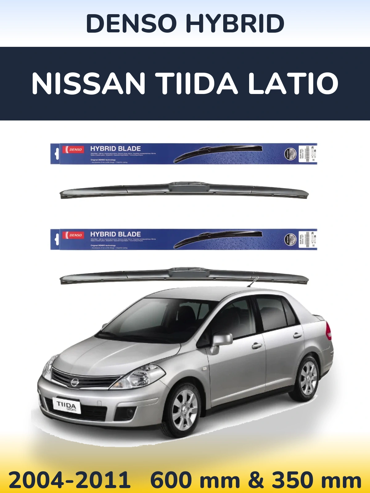 Komplet przednich wycieraczek Denso Hybrid 600 & 350 mm do Nissan Tiida Latio 2004-2011