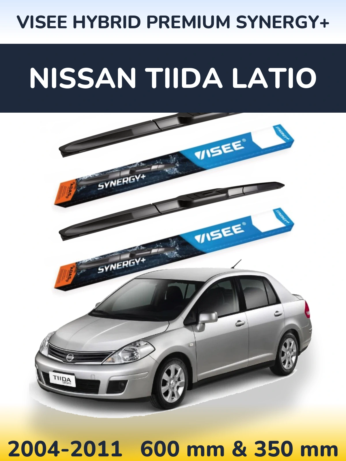 Komplet przednich wycieraczek VISEE HYBRID PREMIUM SYNERGY+ 600 & 350 mm do Nissan Tiida Latio 2004-2011