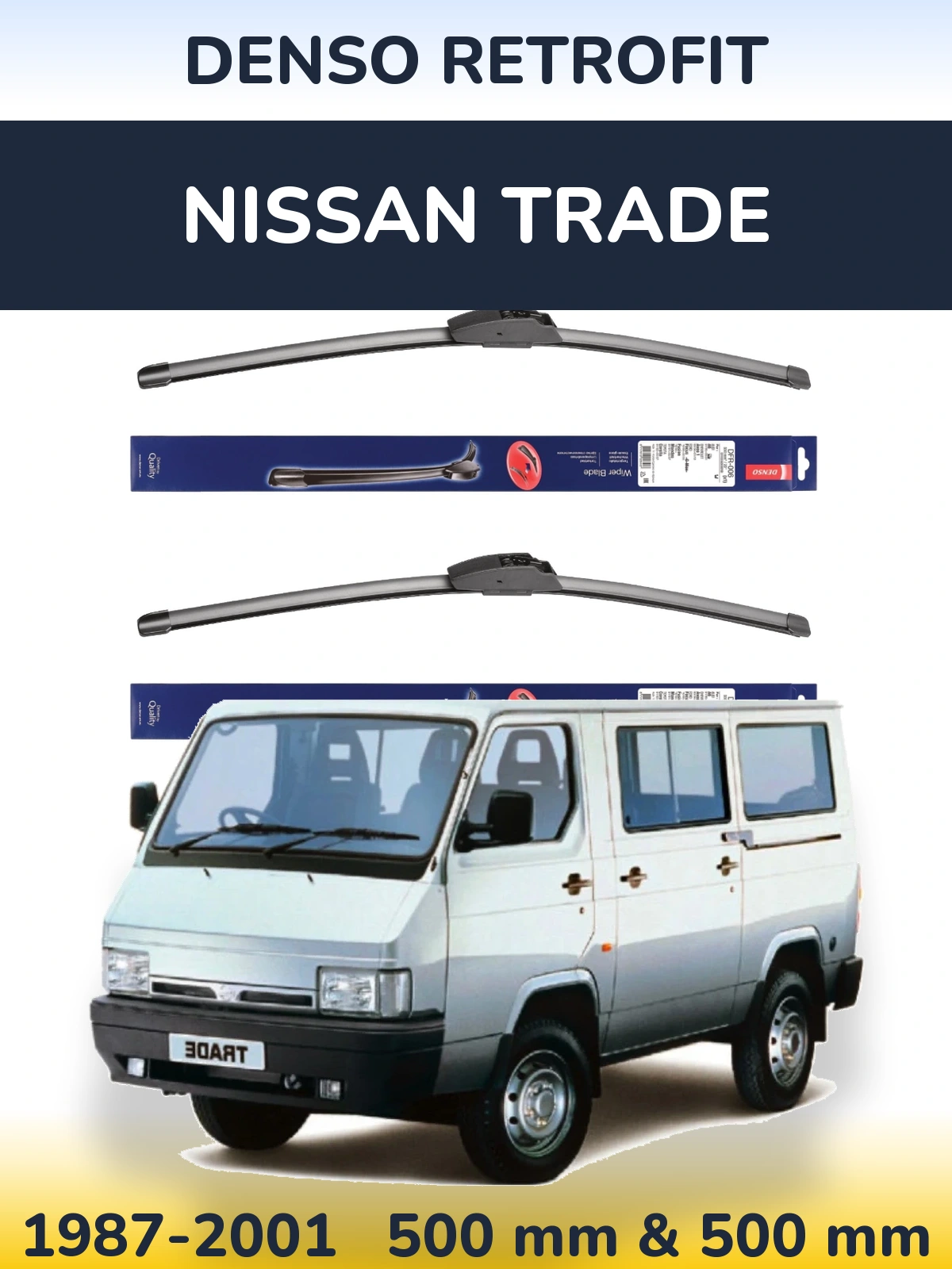 Komplet przednich wycieraczek Denso Retrofit 500 & 500 mm do Nissan Trade 1987-2001