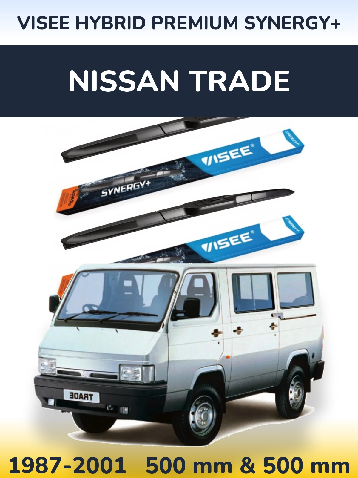 Komplet przednich wycieraczek VISEE HYBRID PREMIUM SYNERGY+ 500 & 500 mm do Nissan Trade 1987-2001