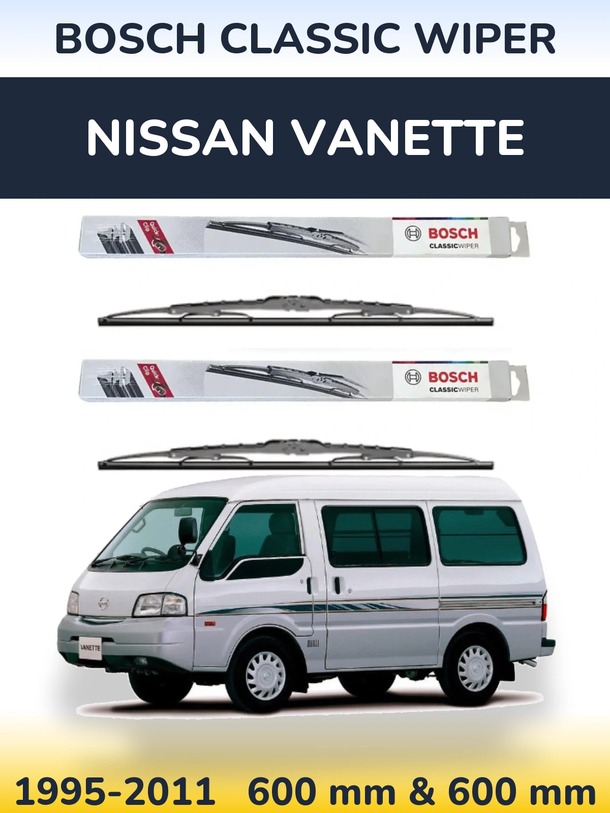 Komplet przednich wycieraczek BOSCH Classic Wiper 600 & 600 mm do Nissan Vanette 1995-2011