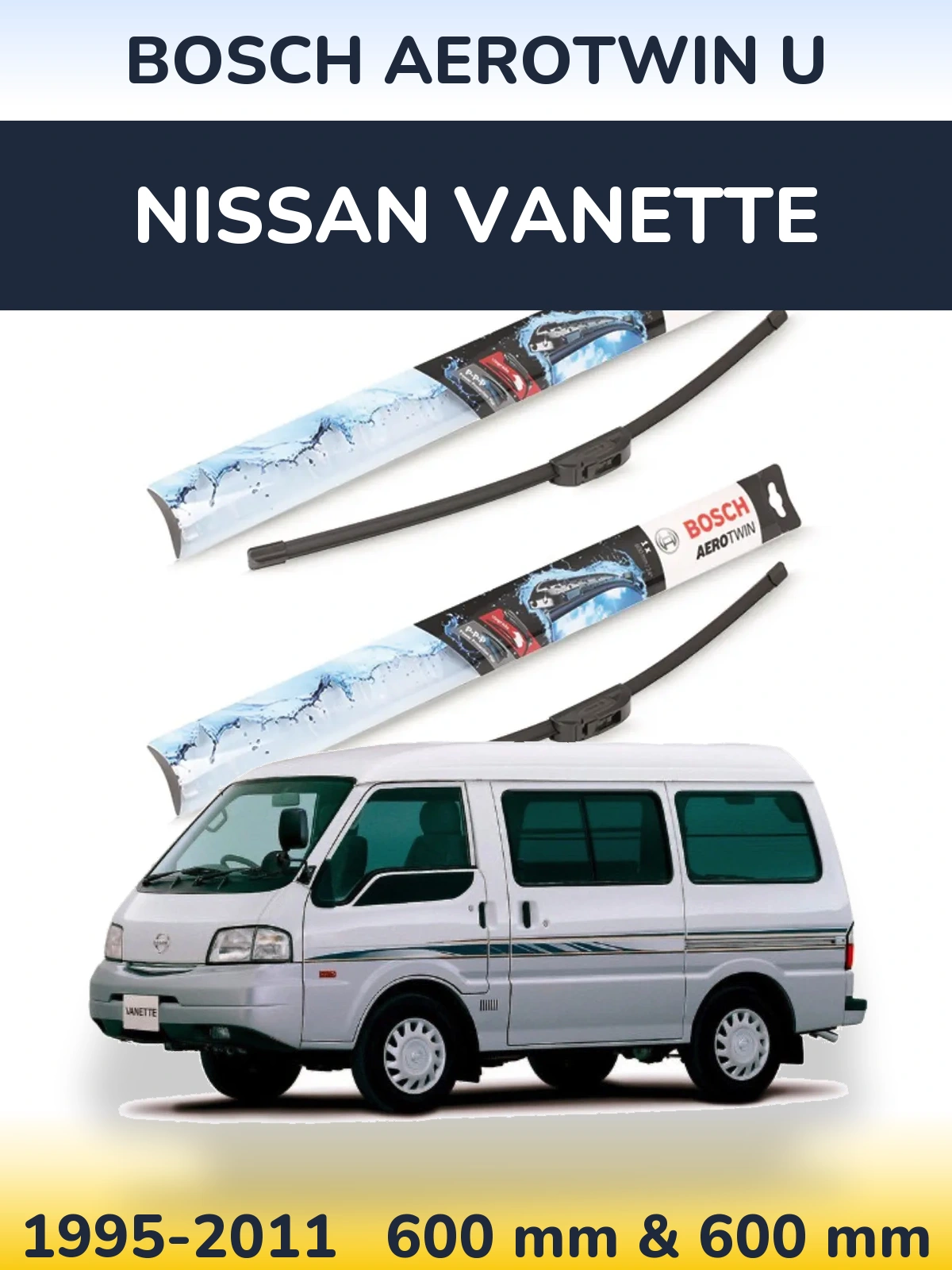 Komplet przednich wycieraczek BOSCH AeroTwin U 600 & 600 mm do Nissan Vanette 1995-2011
