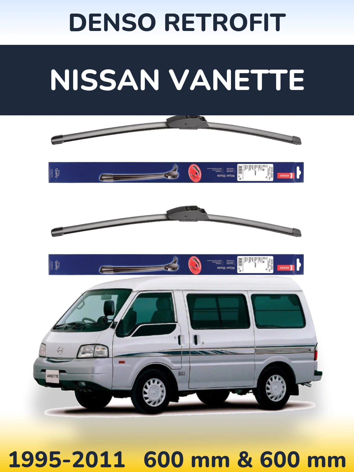 Komplet przednich wycieraczek Denso Retrofit 600 & 600 mm do Nissan Vanette 1995-2011