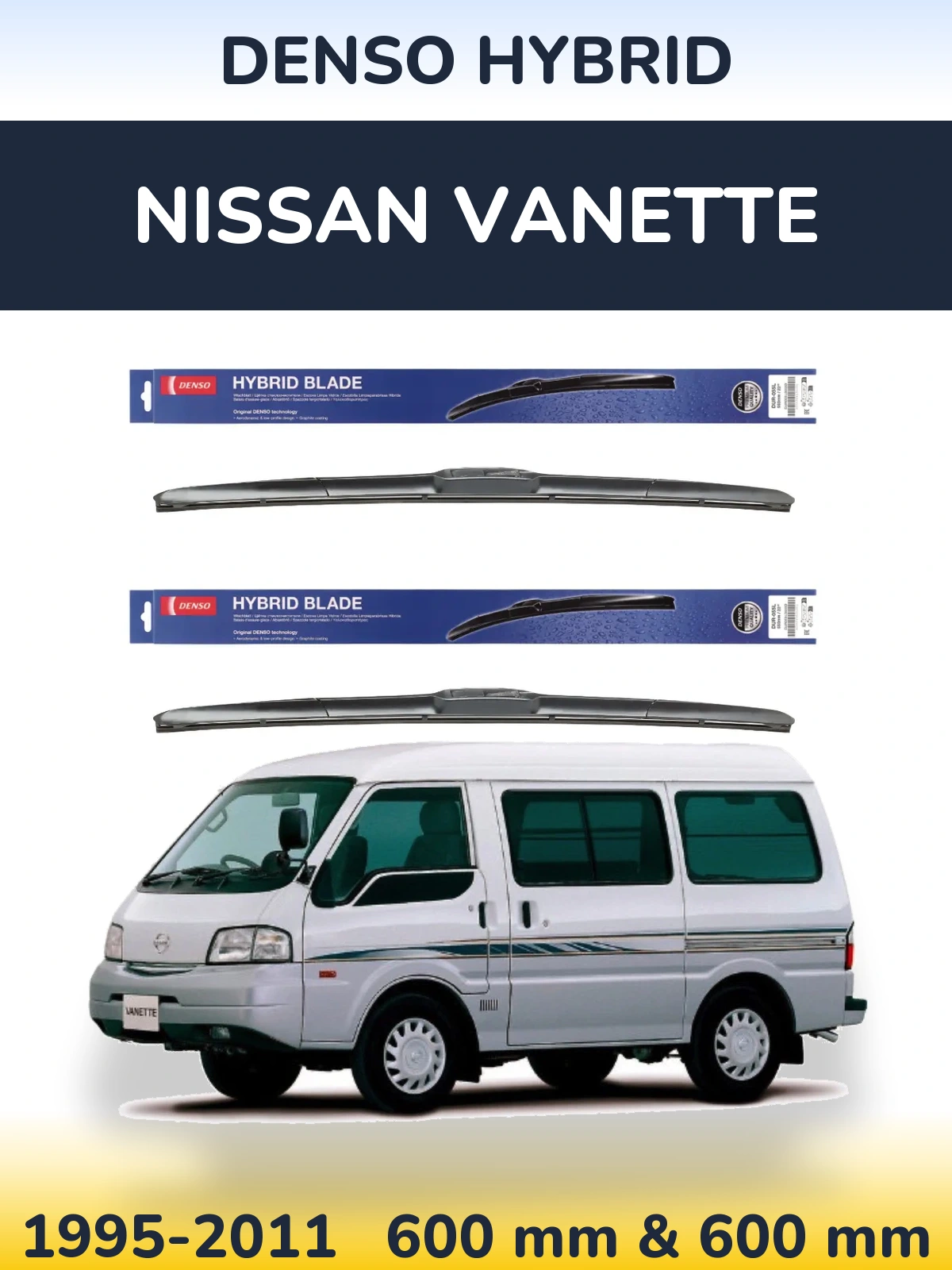 Komplet przednich wycieraczek Denso Hybrid 600 & 600 mm do Nissan Vanette 1995-2011
