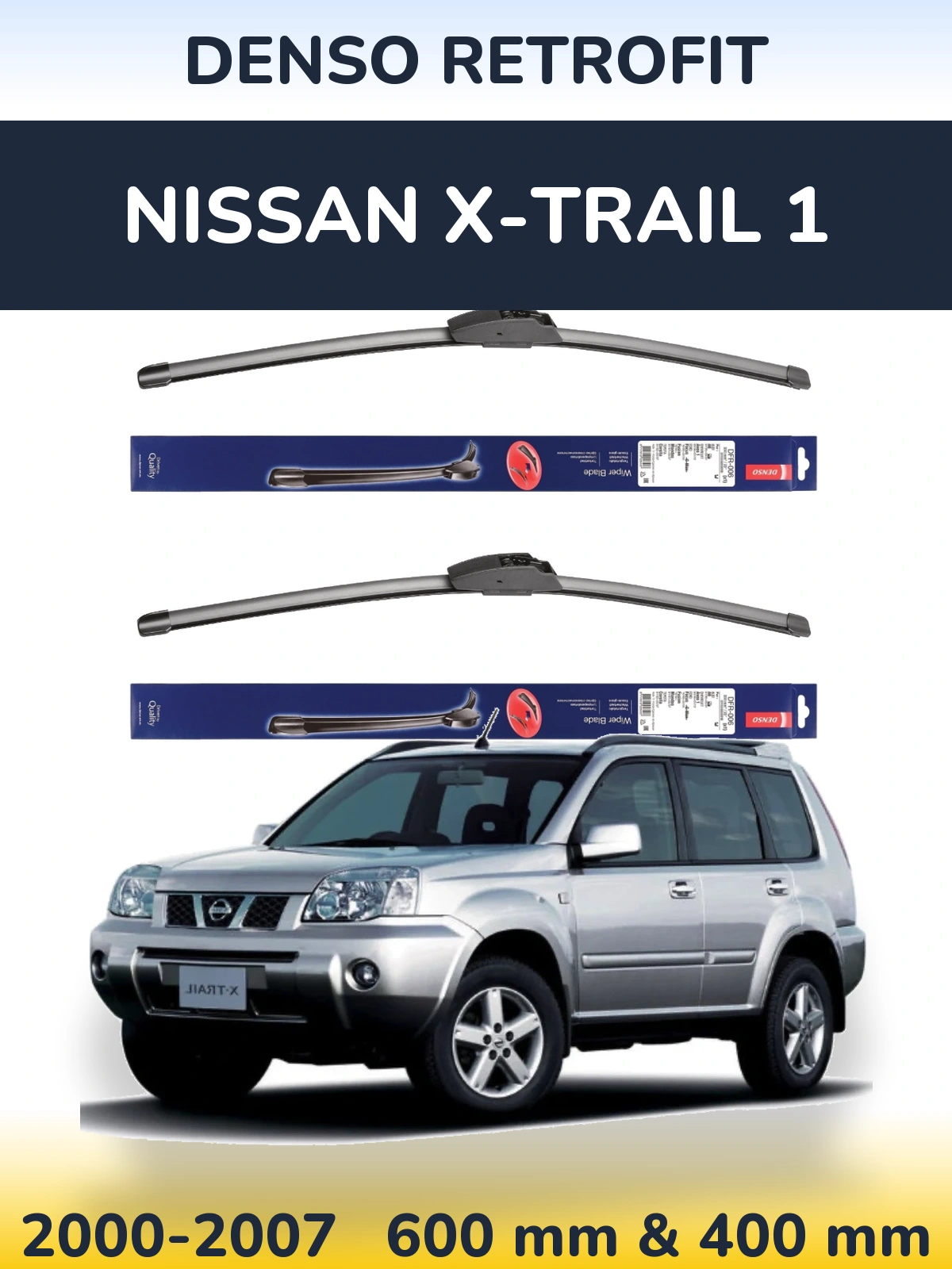 Komplet przednich wycieraczek Denso Retrofit 600 & 400 mm do Nissan X-Trail 1 2000-2007