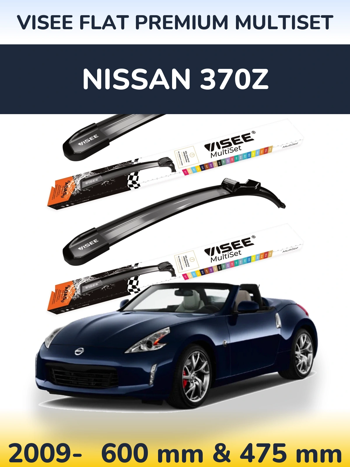 Komplet przednich wycieraczek VISEE FLAT PREMIUM MultiSet 600 & 475 mm do Nissan 370Z 2009-2026