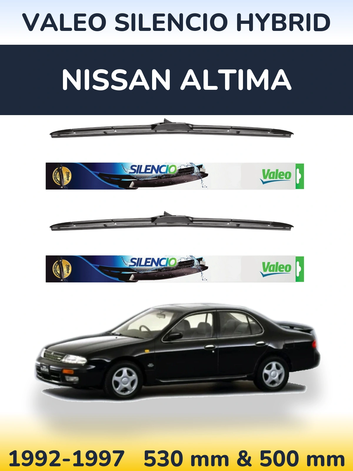 Komplet przednich wycieraczek Valeo Silencio Hybrid 530 & 500 mm do Nissan Altima 1992-1997
