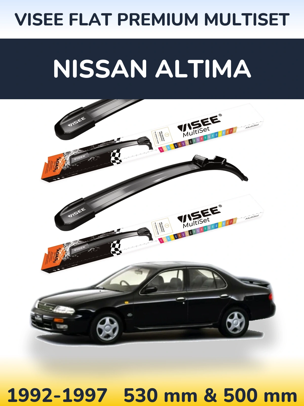 Front wiper blade set VISEE FLAT PREMIUM MultiSet 530 & 500 mm for Nissan Altima 1992-1997