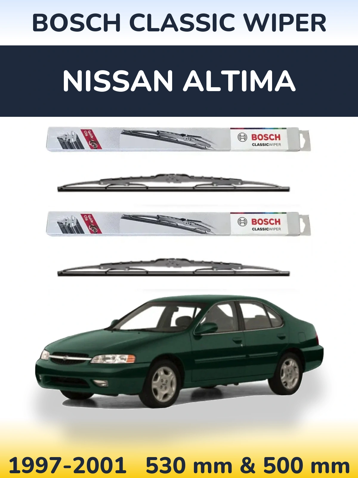 Комплект передних дворников BOSCH Classic Wiper 530 & 500 мм для Nissan Altima 1997-2001
