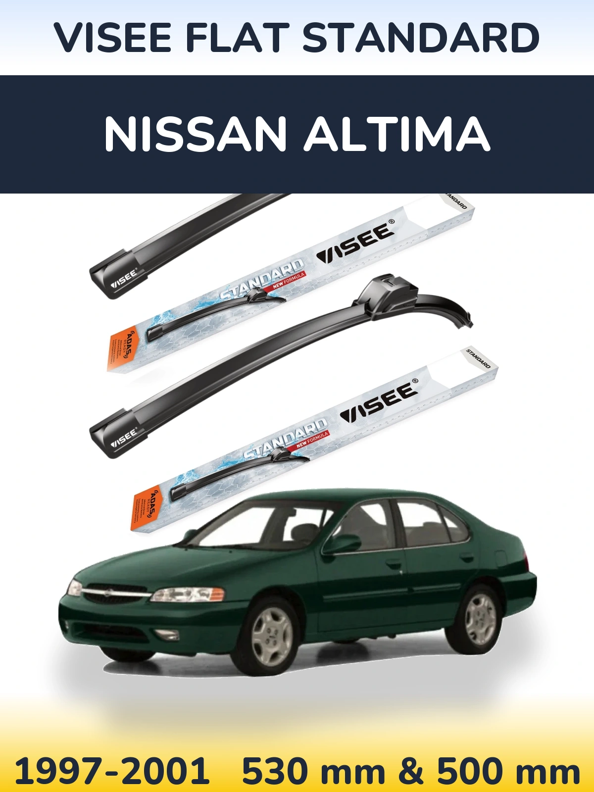 Комплект передних дворников VISEE FLAT STANDARD 530 & 500 мм для Nissan Altima 1997-2001