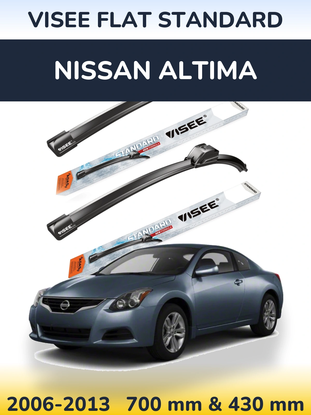 Комплект передних дворников VISEE FLAT STANDARD 700 & 430 мм для Nissan Altima 2006-2013