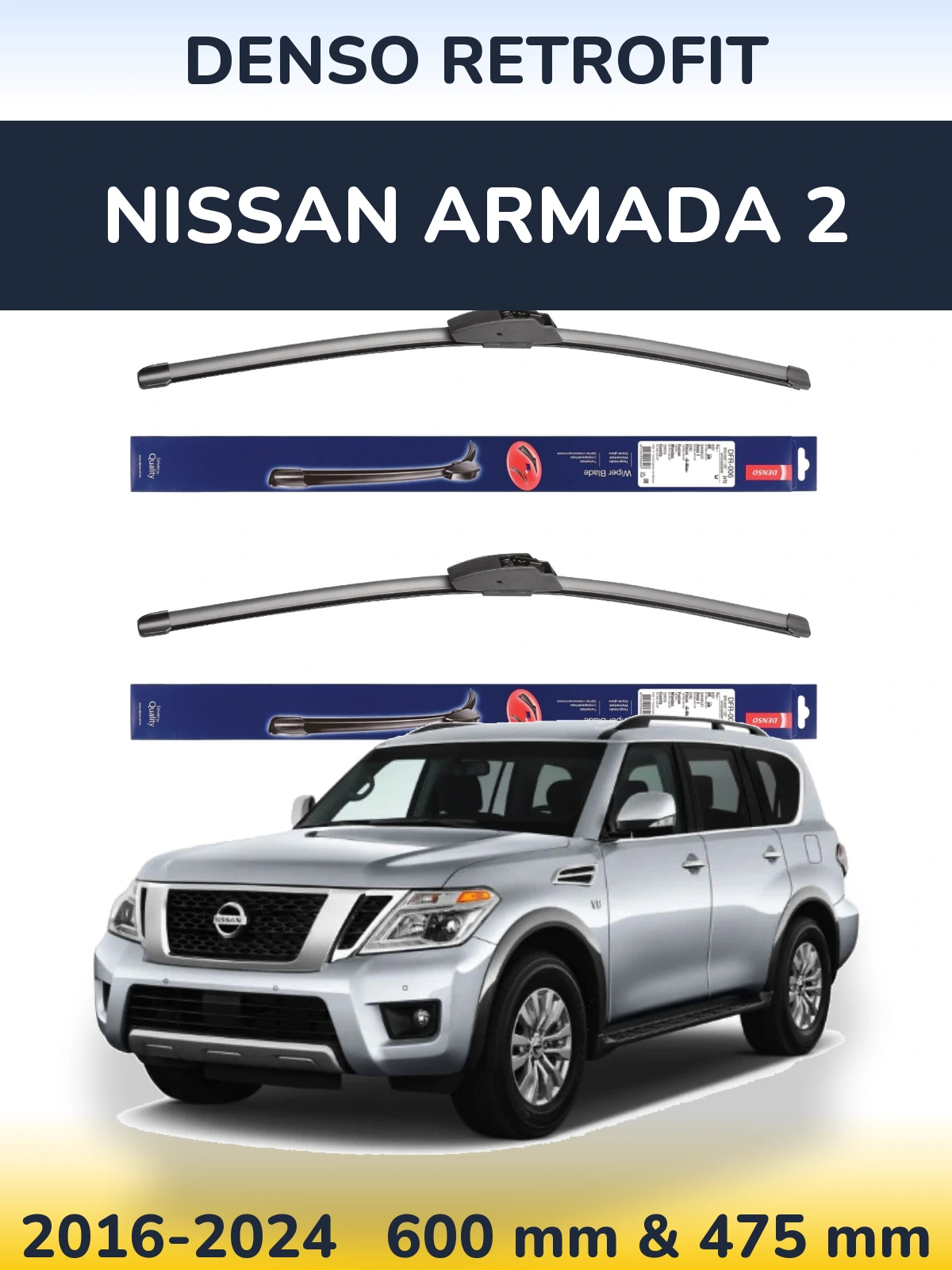 Komplet przednich wycieraczek Denso Retrofit 600 & 475 mm do Nissan Armada 2 2016-2024
