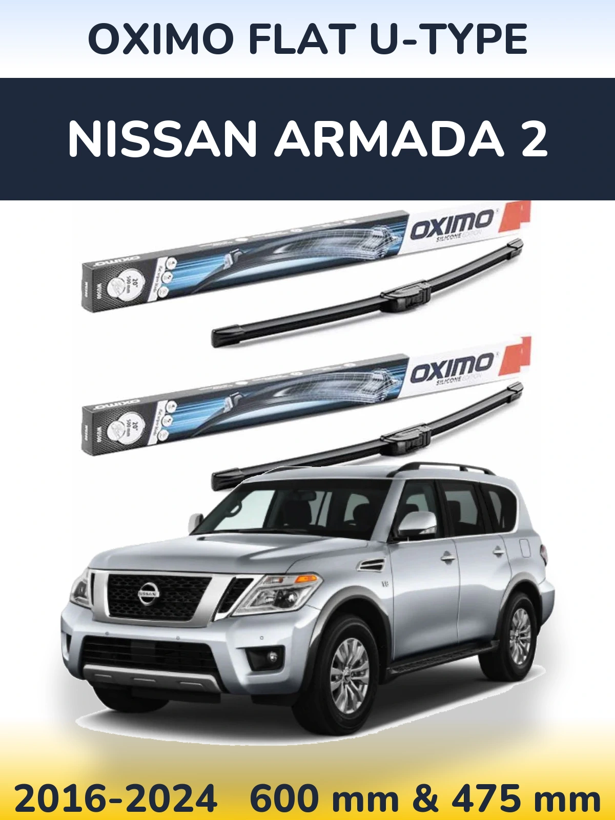 Komplet przednich wycieraczek Oximo Flat U-type 600 & 475 mm do Nissan Armada 2 2016-2024