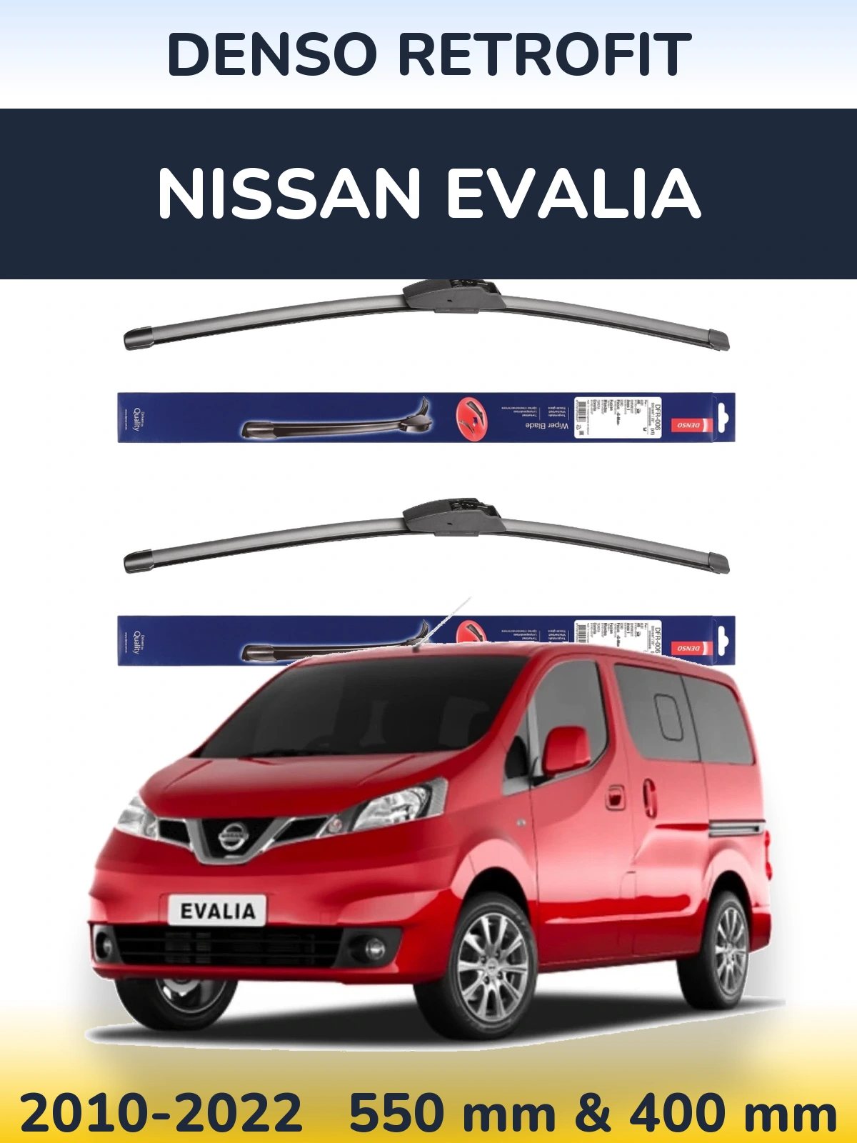 Komplet przednich wycieraczek Denso Retrofit 550 & 400 mm do Nissan Evalia 2010-2022