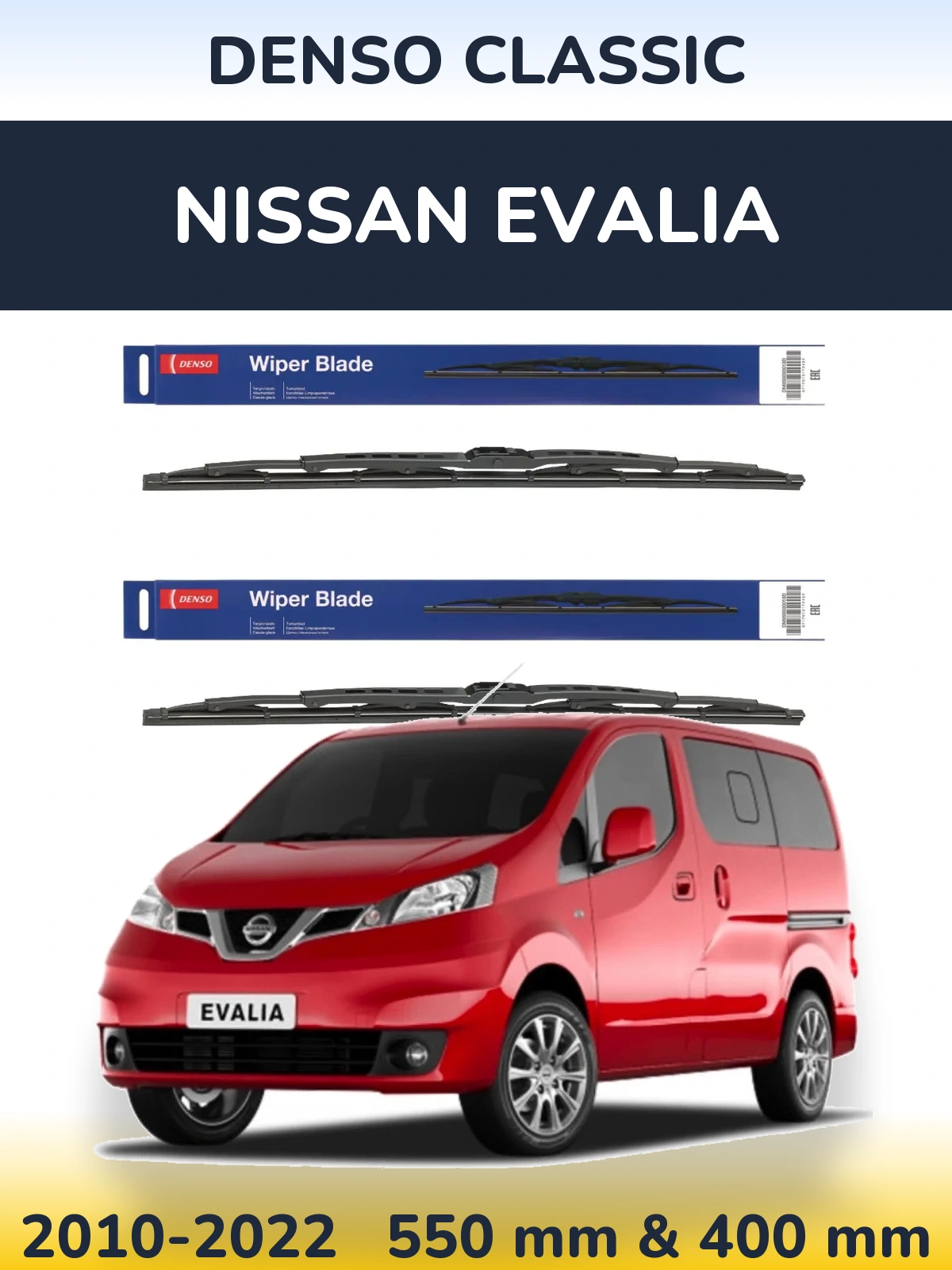Front wiper blade set Denso Classic 550 & 400 mm for Nissan Evalia 2010-2022