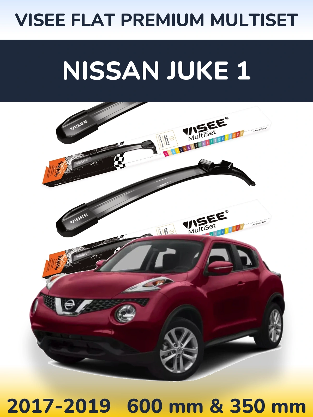 Komplet przednich wycieraczek VISEE FLAT PREMIUM MultiSet 600 & 350 mm do Nissan Juke 1 2017-2019