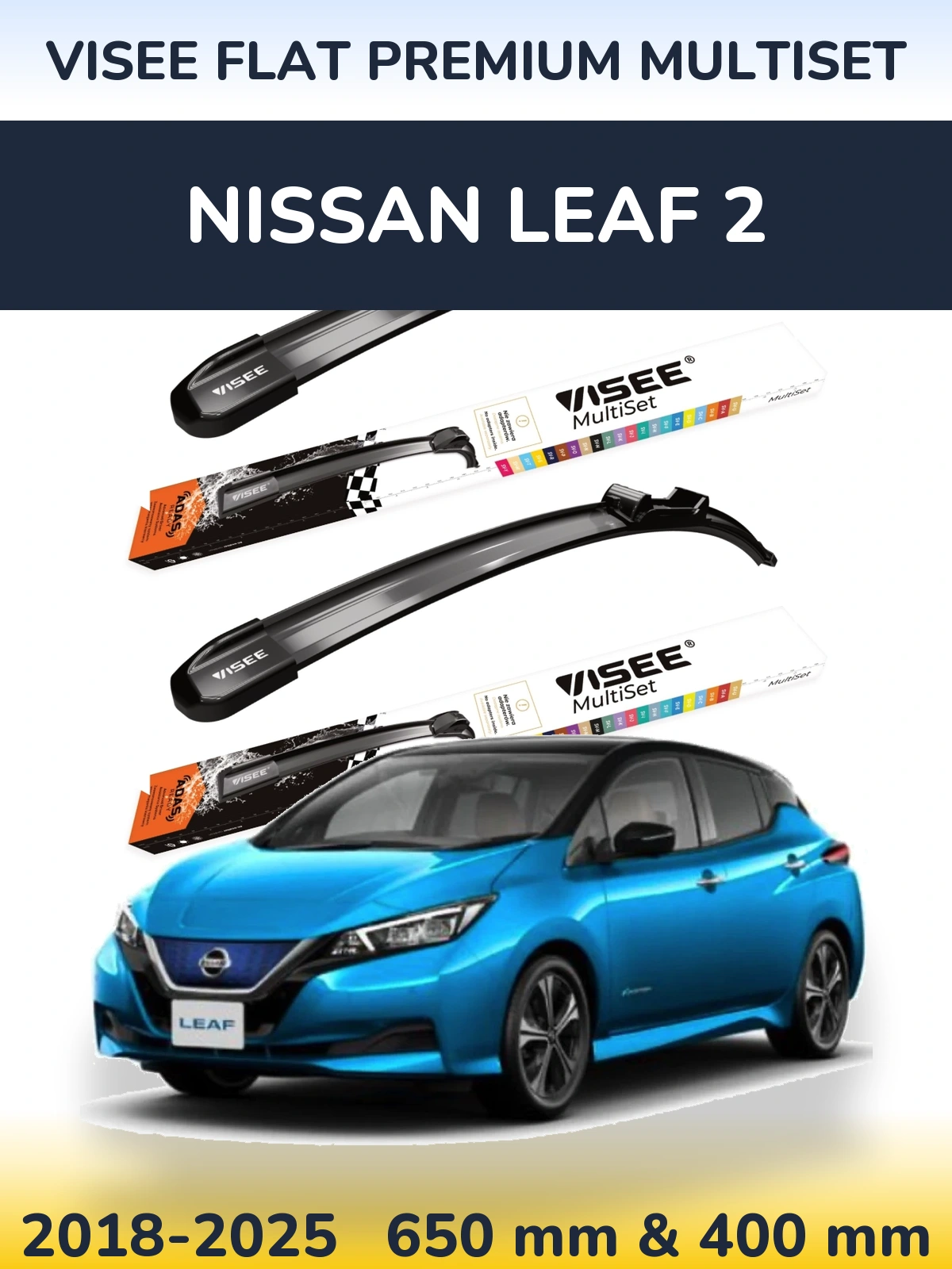 Komplet przednich wycieraczek VISEE FLAT PREMIUM MultiSet 650 & 400 mm do Nissan Leaf 2 2018-2025