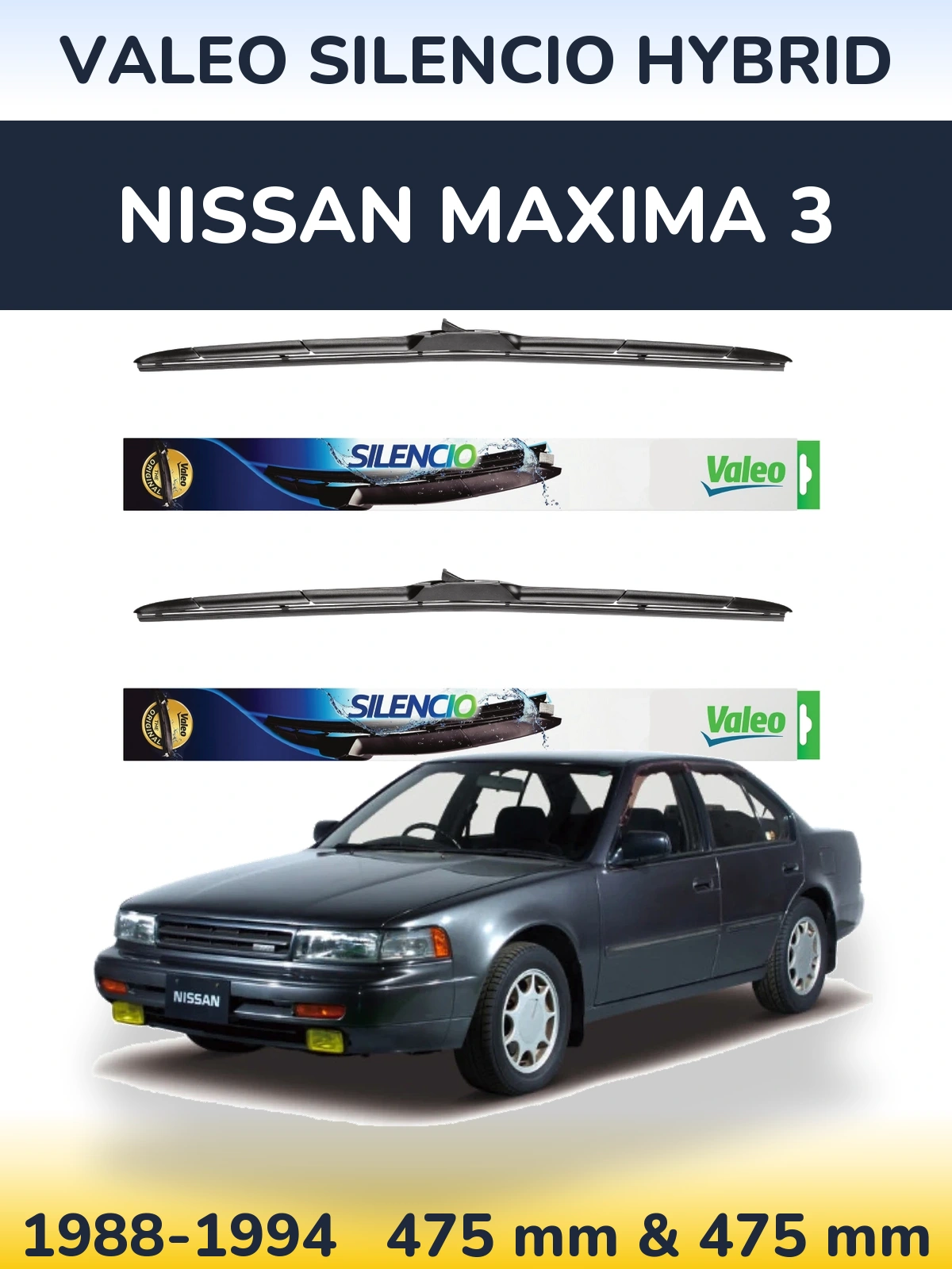 Komplet przednich wycieraczek Valeo Silencio Hybrid 475 & 475 mm do Nissan Maxima 3 1988-1994