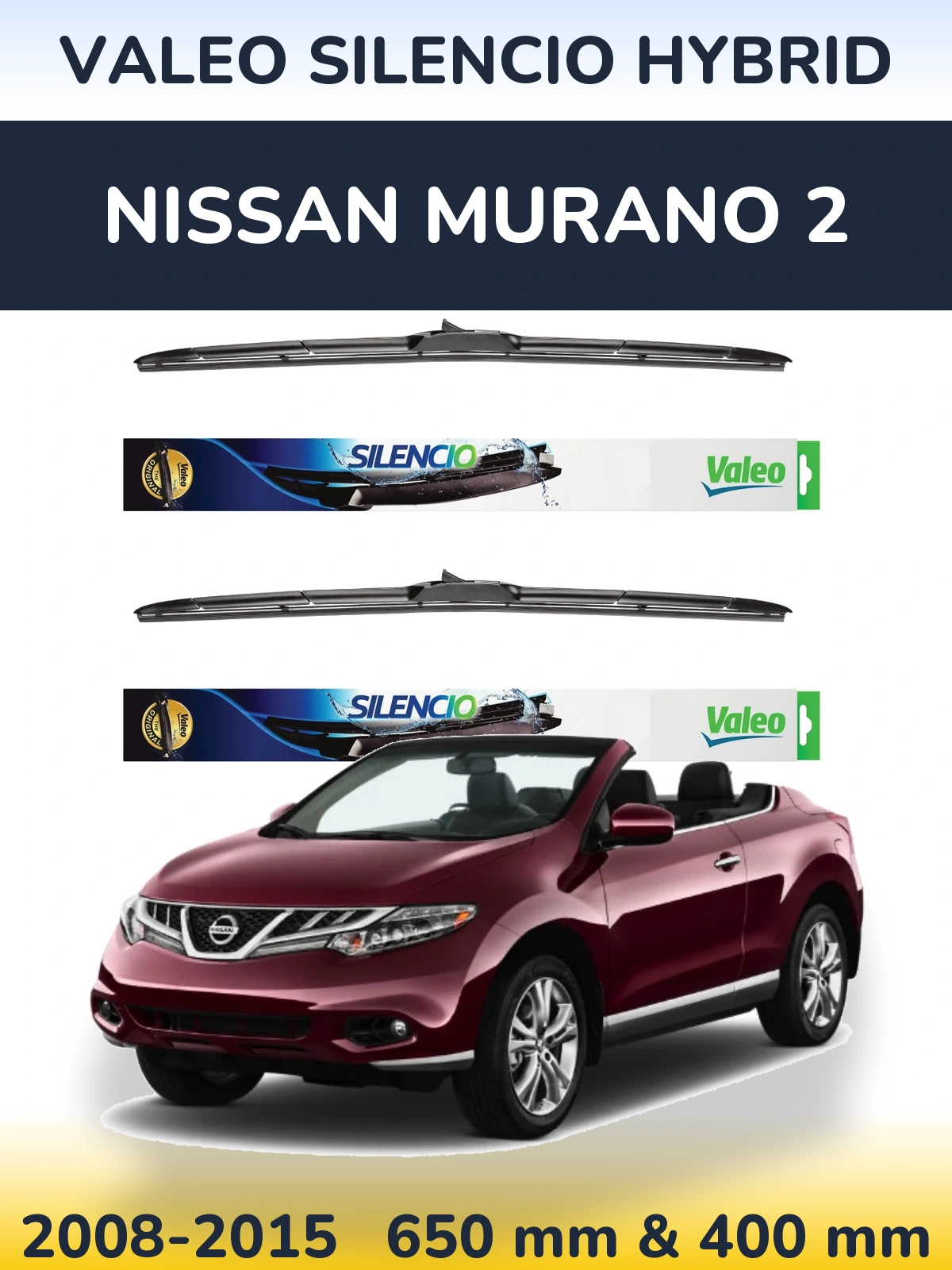 Komplet przednich wycieraczek Valeo Silencio Hybrid 650 & 400 mm do Nissan Murano 2 2008-2015