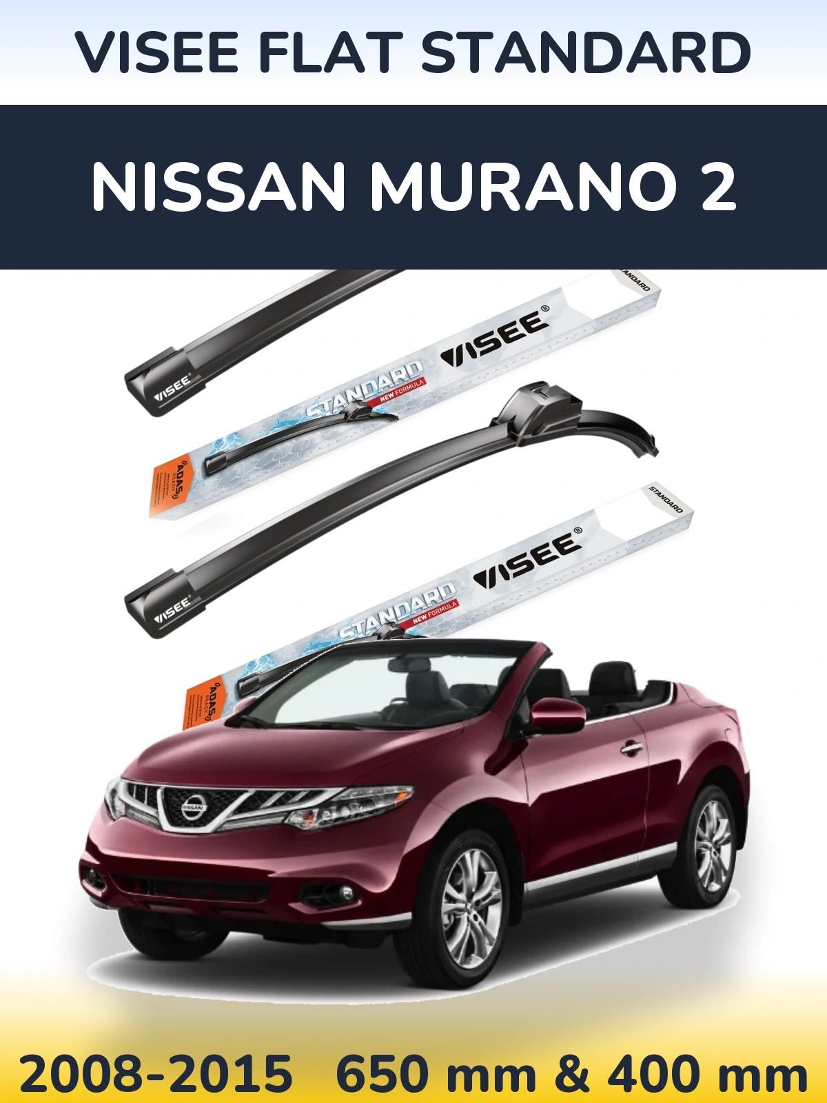 Front wiper blade set VISEE FLAT STANDARD 650 & 400 mm for Nissan Murano 2 2008-2015