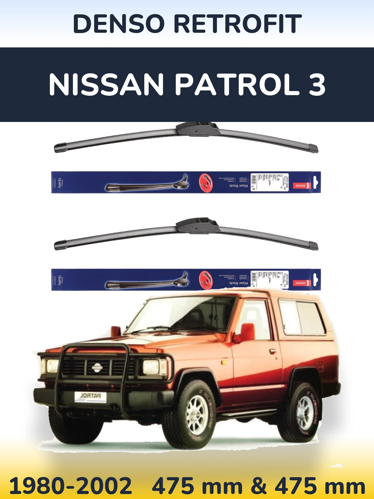 Komplet przednich wycieraczek Denso Retrofit 475 & 475 mm do Nissan Patrol 3 1980-2002