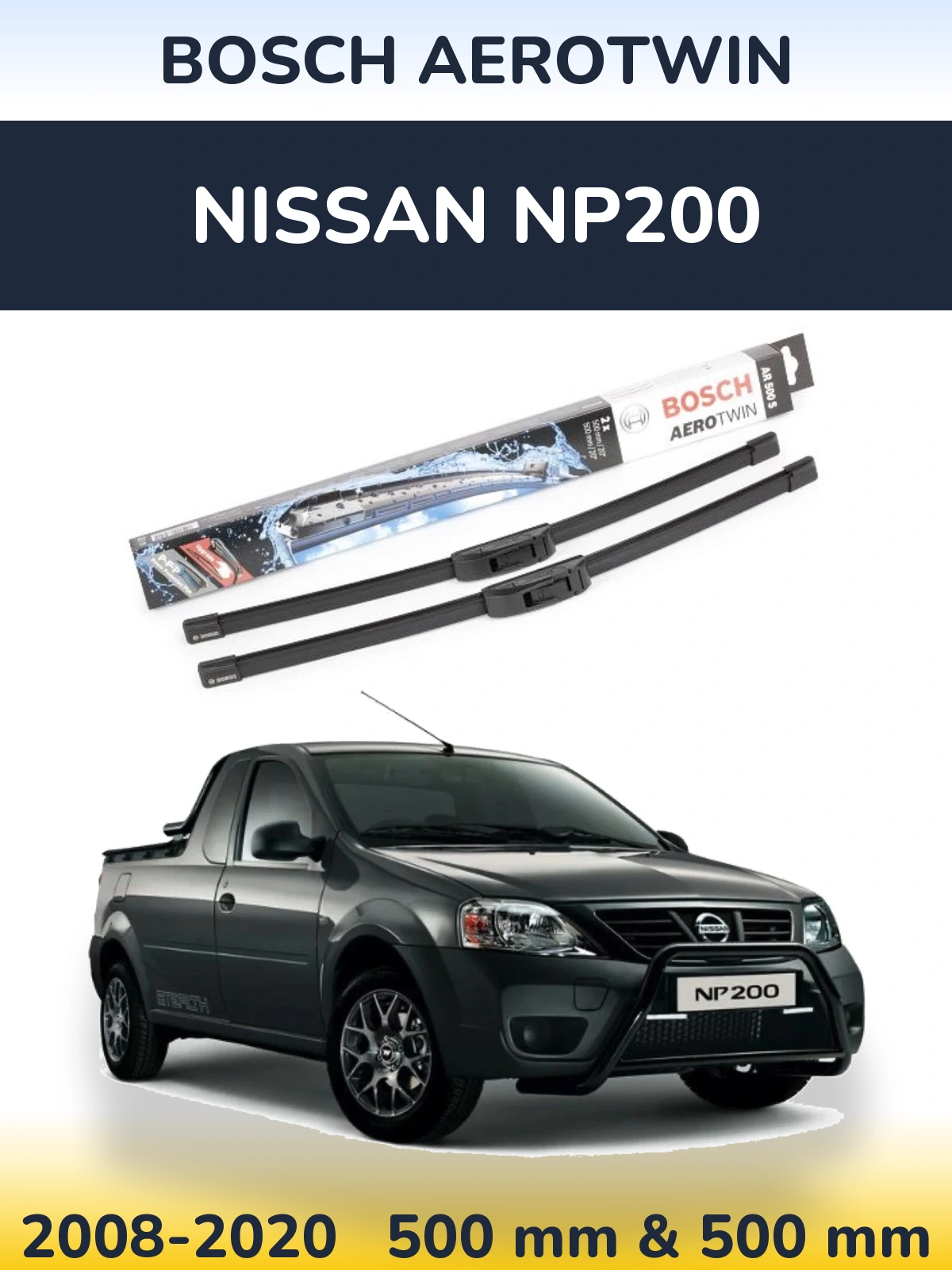 Комплект передних дворников BOSCH AeroTwin 500 & 500 мм для Nissan NP200 2008-2020