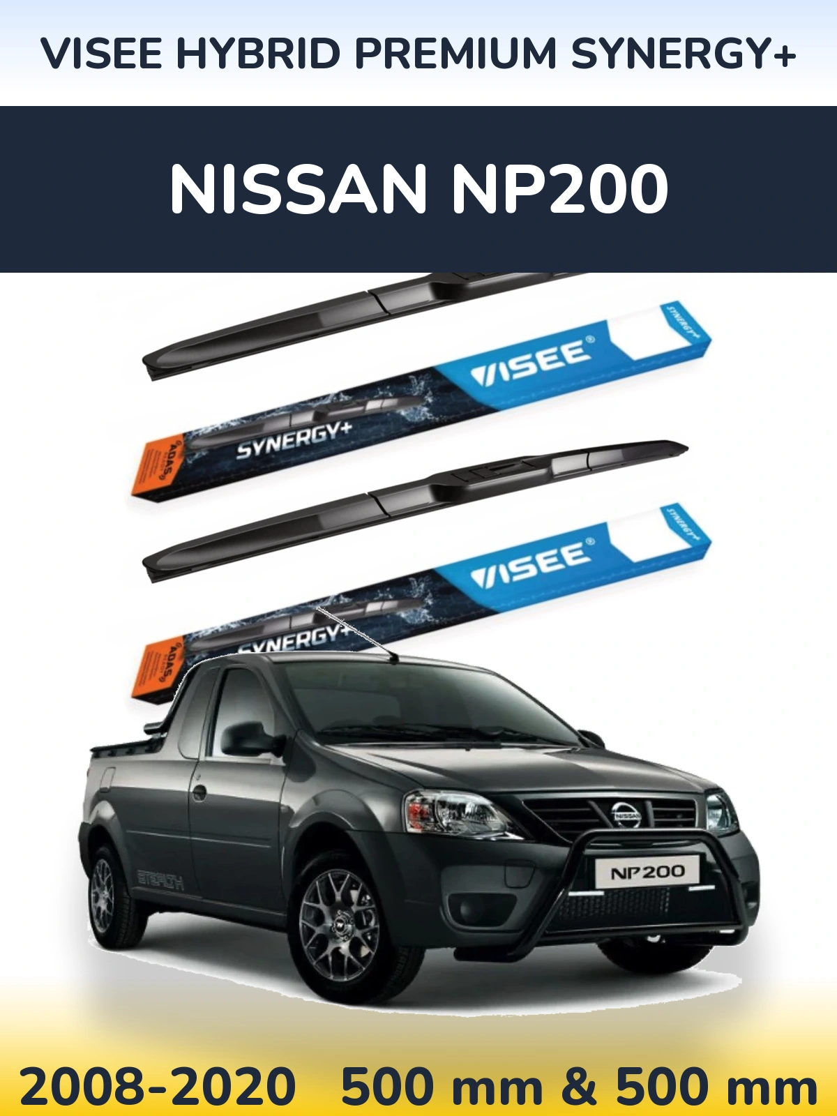 Комплект передних дворников VISEE HYBRID PREMIUM SYNERGY+ 500 & 500 мм для Nissan NP200 2008-2020