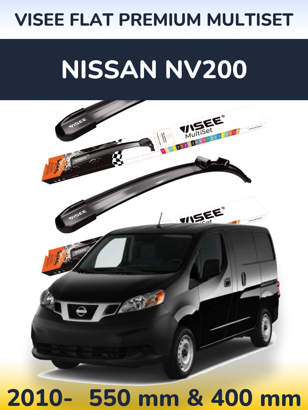 Komplet przednich wycieraczek VISEE FLAT PREMIUM MultiSet 550 & 400 mm do Nissan NV200 2010-2026