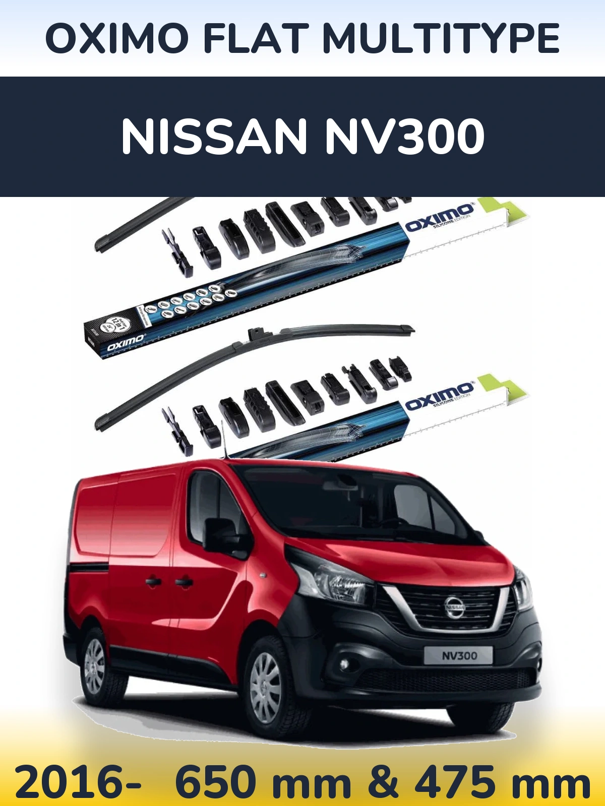 Комплект передних дворников Oximo Flat MultiТипe 650 & 475 мм для Nissan NV300 2016-2026