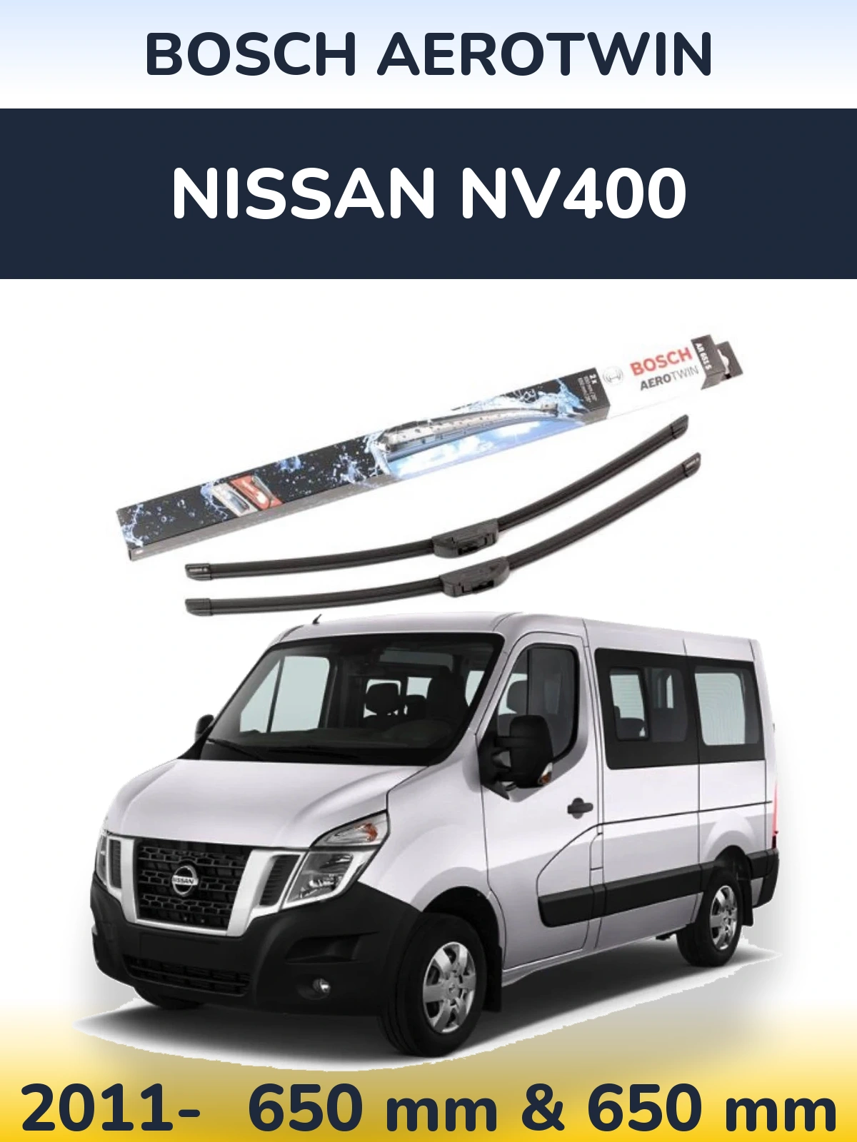 Комплект передних дворников BOSCH AeroTwin 650 & 650 мм для Nissan NV400 2011-2026
