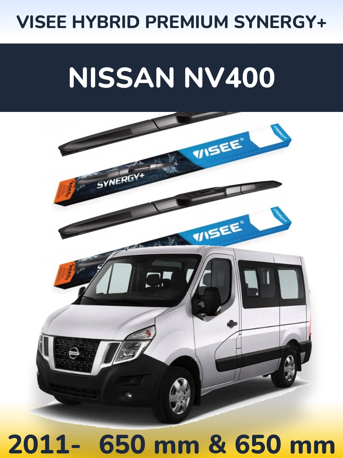 Комплект передних дворников VISEE HYBRID PREMIUM SYNERGY+ 650 & 650 мм для Nissan NV400 2011-2026