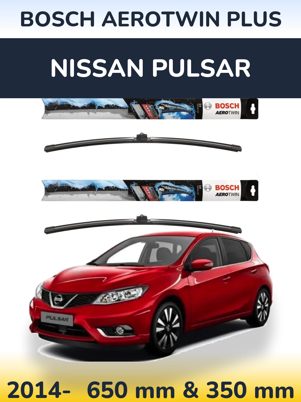Komplet przednich wycieraczek BOSCH AeroTwin Plus 650 & 350 mm do Nissan Pulsar 2014-2026