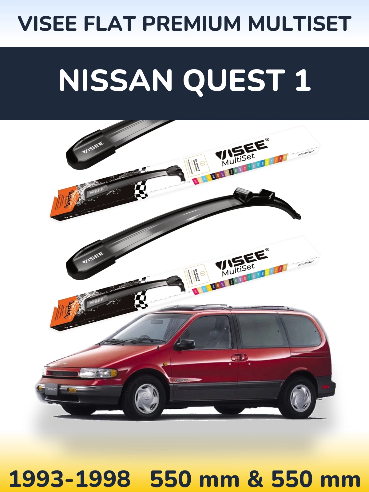 Komplet przednich wycieraczek VISEE FLAT PREMIUM MultiSet 550 & 550 mm do Nissan Quest 1 1993-1998