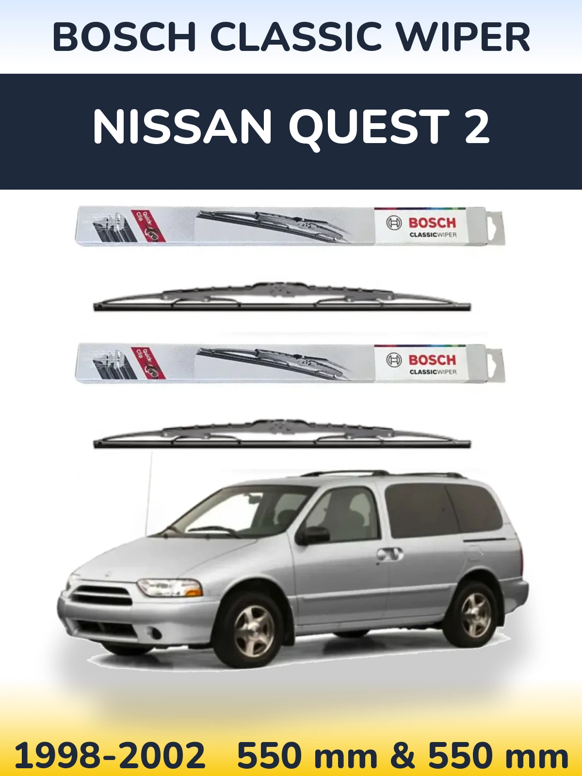 Komplet przednich wycieraczek BOSCH Classic Wiper 550 & 550 mm do Nissan Quest 2 1998-2002
