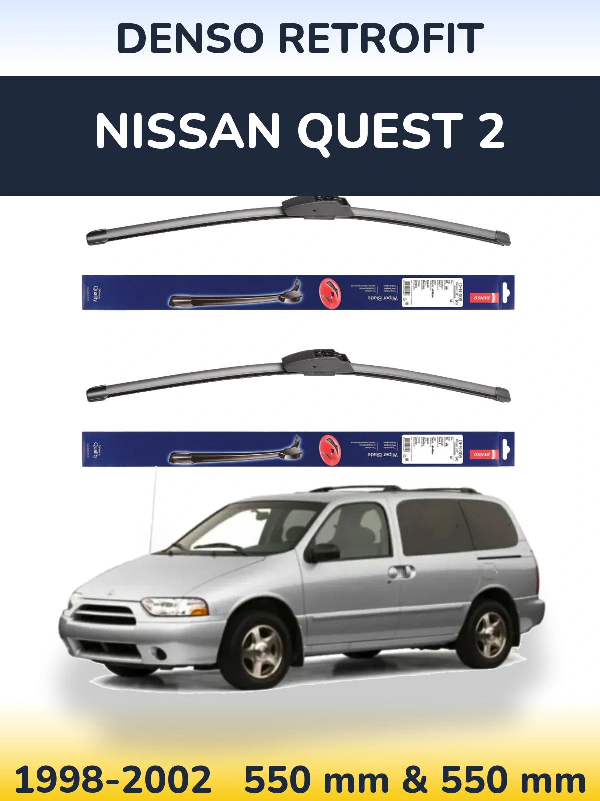 Komplet przednich wycieraczek Denso Retrofit 550 & 550 mm do Nissan Quest 2 1998-2002