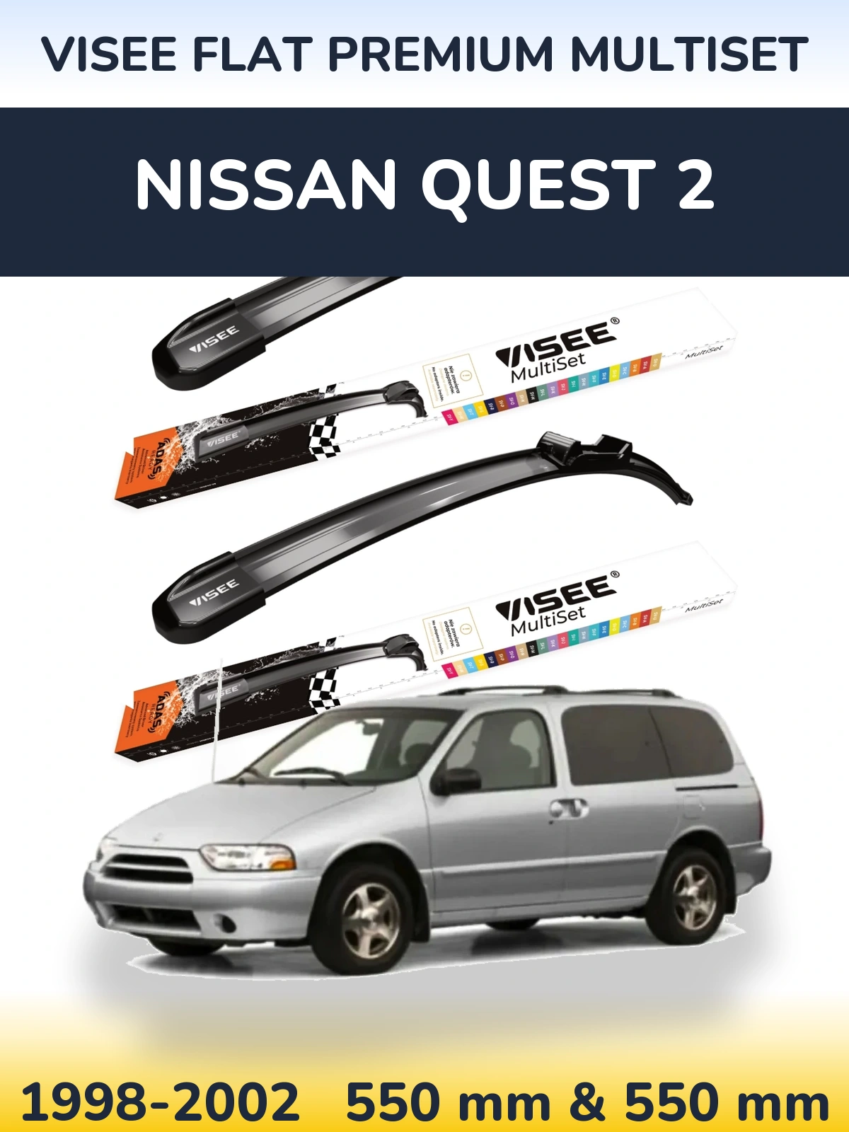 Komplet przednich wycieraczek VISEE FLAT PREMIUM MultiSet 550 & 550 mm do Nissan Quest 2 1998-2002