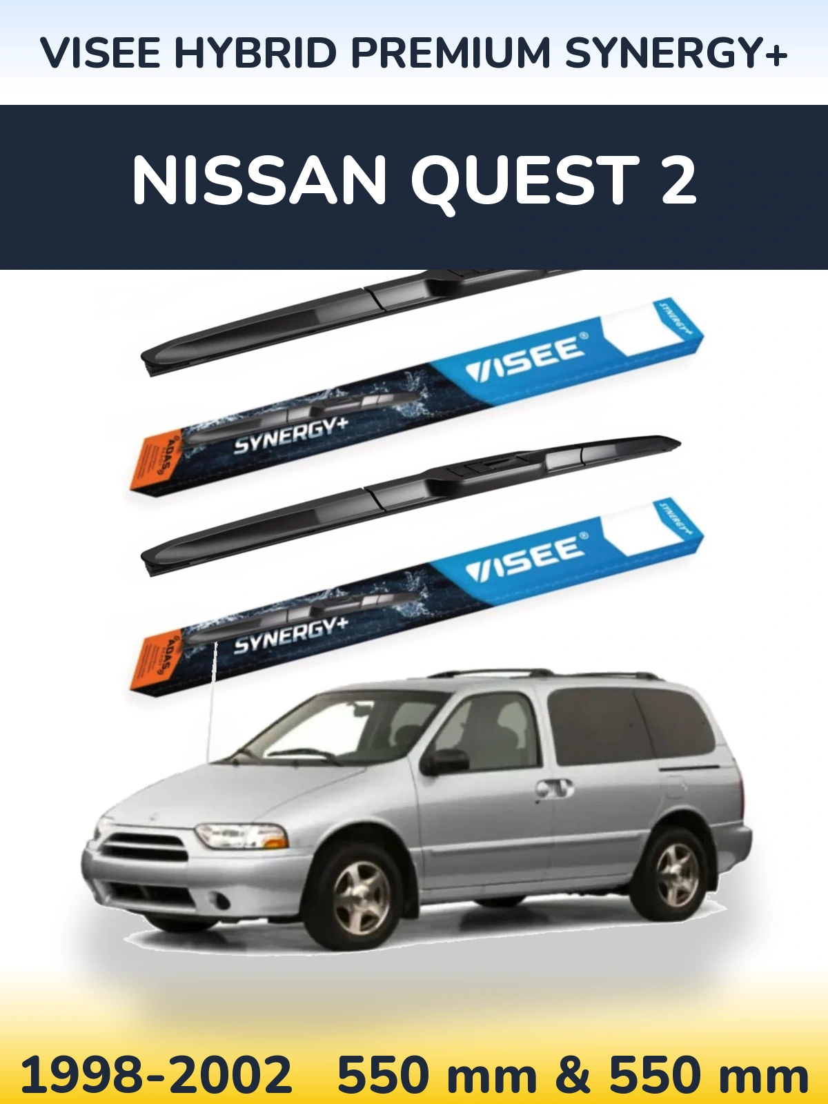 Front wiper blade set VISEE HYBRID PREMIUM SYNERGY+ 550 & 550 mm for Nissan Quest 2 1998-2002
