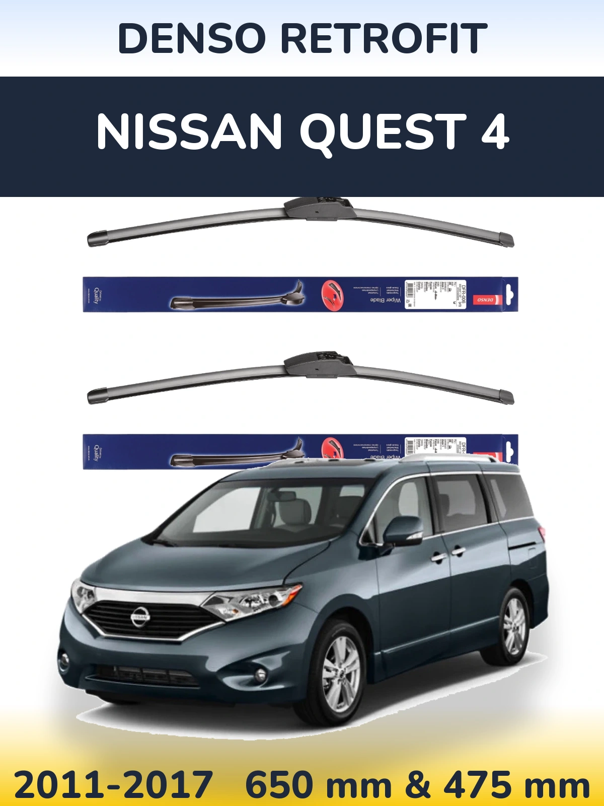 Front wiper blade set Denso Retrofit 650 & 475 mm for Nissan Quest 4 2011-2017
