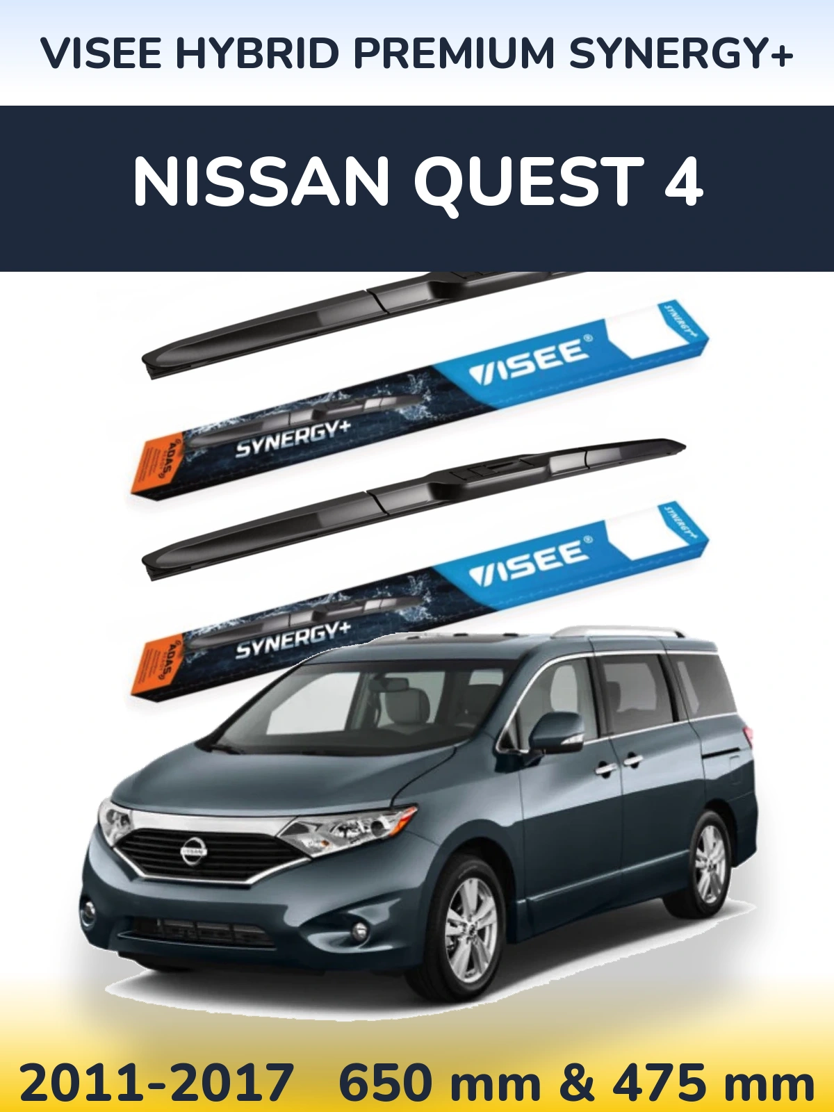 Komplet przednich wycieraczek VISEE HYBRID PREMIUM SYNERGY+ 650 & 475 mm do Nissan Quest 4 2011-2017