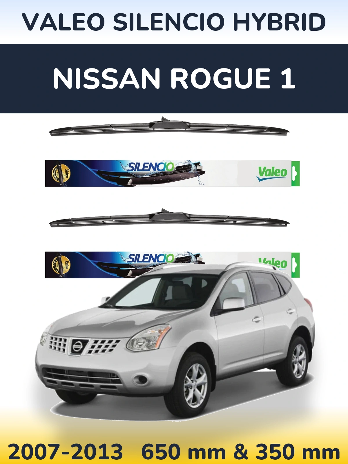 Комплект передних дворников Valeo Silencio Hybrid 650 & 350 мм для Nissan Rogue 1 2007-2013